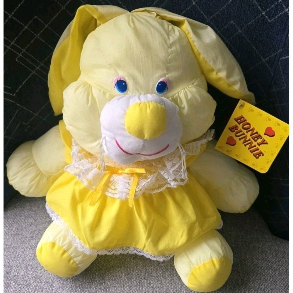 Honey Bunnie 30" Yellow Bunny Plush  Dress Lace Taiwan‎ w/ Tag RARE HTF Vintage